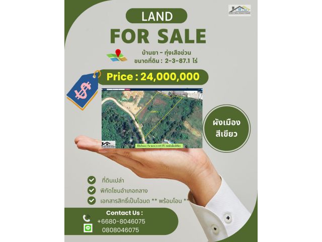 ** LAND FOR SALE ** ที่ดินเปล่า 2-3-87.1 ไร่ ( บ้านยา-ทุ่งเสือข่วน )