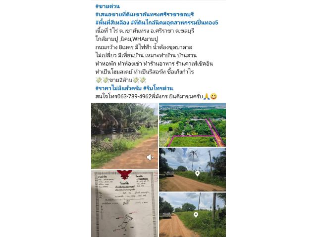 #ขายด่วน #เสนอขายที่ดินเขาคันทรงศรีราชาชลบุรี #พื้นที่สีเหลือง #ที่ดินใกล้นิคมอุตสาหกรรมปิ่นทอง5 เนื้อที่ 1ไร่