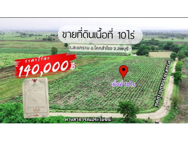 **(ขายด่วน!ที่ดินเนื้อที่10ไร่ (ไร่ละ140,000บ.) ที่ตั้ง:ต.สะแกราบ อ.โคกสำโรง จ.ลพบุรี  ((โฉนดครุฑแดงนส.4จ.
