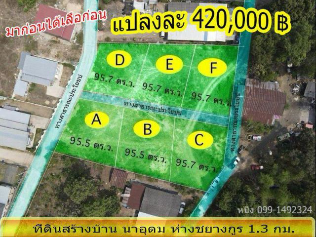 ที่ดินสร้างบ้านราคาพิเศษ 420,000 บาท พิกัดบ้านนาอุดม ต.ขาใหญ่ จ.อุบลฯ