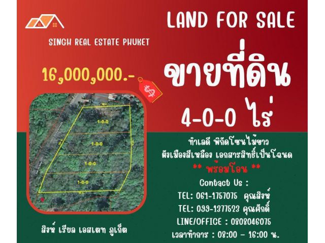 ขายที่ดิน  ( สวนยางพารา )  4-0-0 ไร่  ( ด่านหยิด - ไม้ขาว )