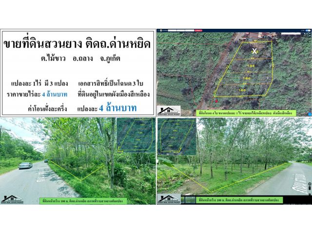 ขายที่ดินสวนยางแปลงละ1ไร่ มี3แปลง หน้าติดถ.ด่านหยิด ผังสีเหลือง ***แปลงละ4ล้าน***