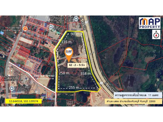 ขายที่ดิน  ริมถนนสุขุมวิท  42 ไร่ หน้ากว้าง 358 เมตร