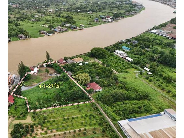 ขายที่ดินถมแล้ว ติดแม่น้ำเจ้าพระยาตรงข้ามเกาะเกร็ด ท่าอิฐ 4-1-27ไ