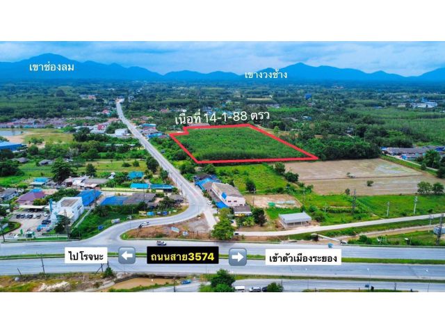 ขายที่สวนยางไกล้ธ.ธกสบ้านค่ายจ.ระยอง14ไร่ติดถนน