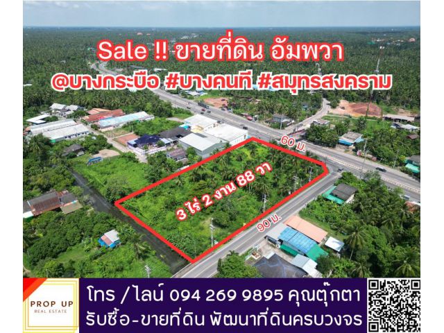 ขายที่ดินติดถนนใหญ่ ทำเลทอง อัมพวา   ต.บางกระบือ อ.บางคนที จ.สมุทรสงคราม