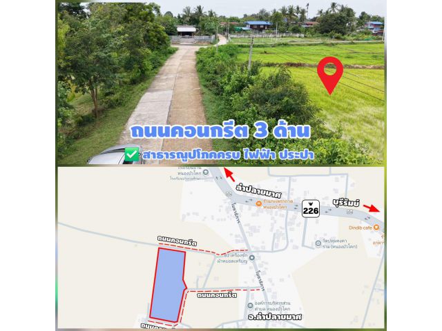 ขายที่ดินโฉนดครุฑแดง เนื้อที่ 19ไร่1งาน55ตร.วา (แบ่งได้) อยู่ในชุมชนใหญ่ ใกล้ถนนสี่เลนสาย226