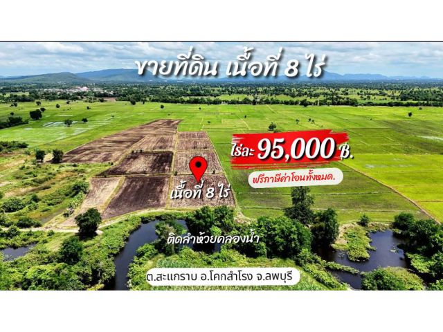 》》ขายที่ดิน เนื้อที่ 8ไร่ (ราคาไร่ละ 95,000บต.สะแกราบ อ.โคกสำโรง จ.ลพบุรี (โฉนดครุฑแดงนส.4จ.