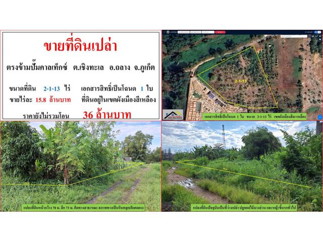 ขายที่ดินเปล่า ขนาด 2-1-13 ไร่  ตรงข้ามปั๊มคาลเท็กซ์  ต.เชิงทะเล  อ.ถลาง  ภูเก็ต