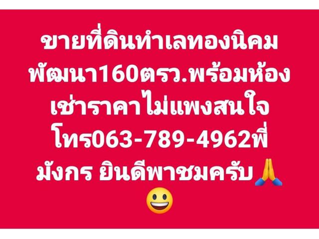ขายที่ดินทำเลทองนิคมพัฒนา160ตรว.พร้อมห้องเช่าราคาไม่แพงสนใจโทร063-789-4962พี่มังกร ยินดีพาชมครับ