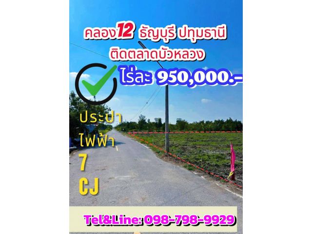 #ที่ดินคลอง12 รังสิต ปทุมธานี เพียงแค่ ไร่ละ 950,000 เท่านั้น