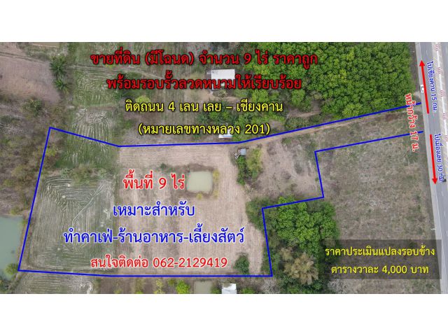ขายที่ดิน 9 ไร่ ติดถนน 4 เลน สาย เลย-เชียงคาน