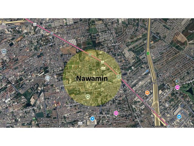 ขายที่ดิน 6 ไร่กว่าๆ ถนนนวมินทร์ ห่างสถานีรถไฟฟ้าสายสีชมพู คู้บอนเพียง 800 เมตร