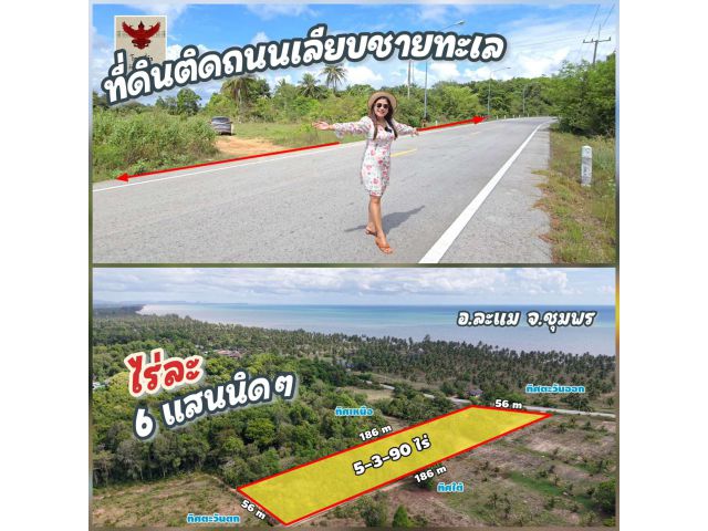 ╰┈►►ขายที่ดินติดถนนเลียบชายทะเล ราคาถูกสุดคุ้ม ️️️ ไร่ละ 6แสนนิดๆ ️️️ เดินไปชายหาดได้เลย