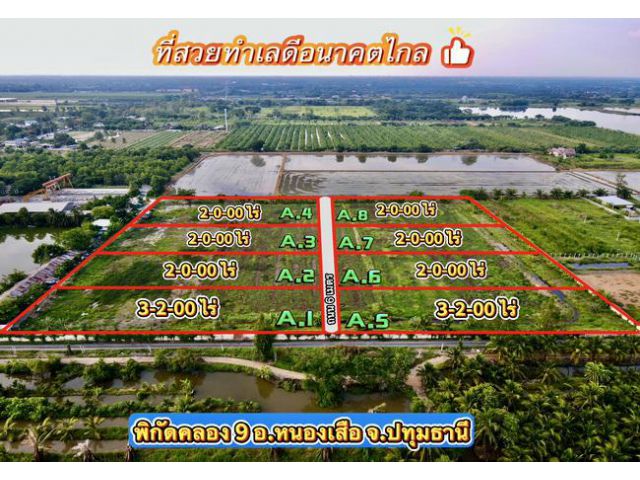ขายที่ดิน คลอง 9 หนองเสือ ปทุมธานี เนื้อที่ 2 ไร่ มีหลายแปลง