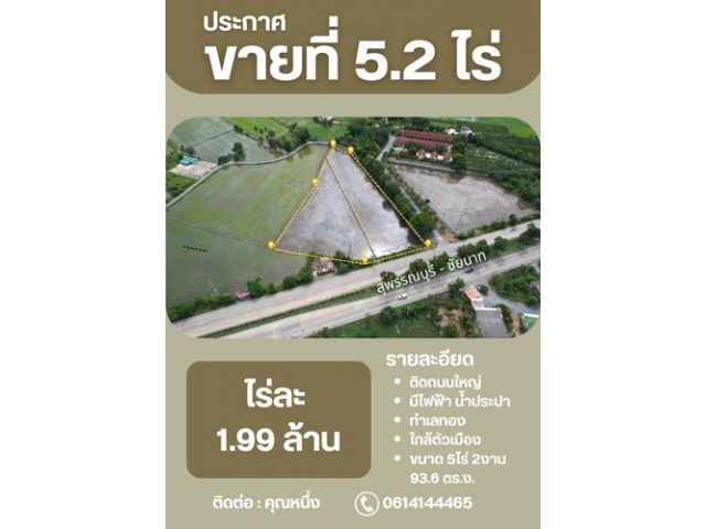 ด่วนที่สุด! ที่ดินทำเลทองแบบนี้หาไม่ได้ง่ายๆ (รับนายหน้า 5%)  รหัสทรัพย์ 4465 –1 ที่ดินติดถนนใหญ่ “สุพรรณบุรี–ชัยนาท”