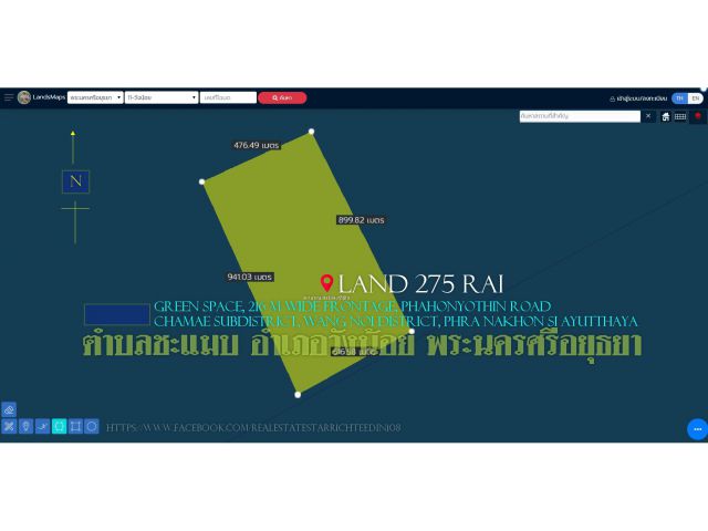 ขายที่ดิน275 ไร่ พื้นที่สีเขียว หน้ากว้าง 216ม. ถนนพหลโยธิน ตำบล ชะแมบ อำเภอวังน้อย พระนครศรีอยุธยา