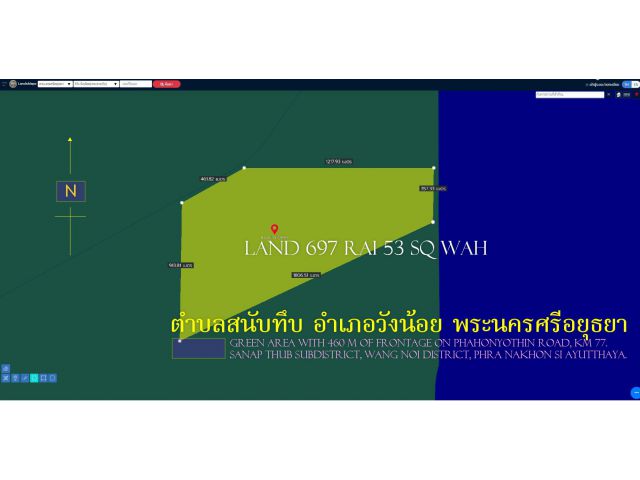 ขายที่ดิน 697ไร่  พื้นที่สีเขียว หน้ากว้าง 460ม. ถนนพหลโยธิน  ตำบล สนับทึบ อำเภอวังน้อย พระนครศรีอยุธยา