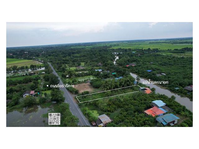 ขายที่ดิน 383 ตร.ว. ติดแม่น้ำนครนายก มีโฉนด ด้านหน้าติดถนนหลวง