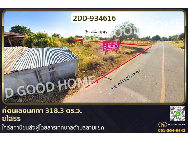 2DD-934616 ที่ดินเลิงนกทา 318.3 ตร.ว. ยโสธร ใกล้สถานีขนส่งผู้โดยสารเทศบาลตำบลสามแยก