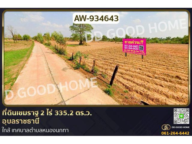 AW-934643 ที่ดินเขมราฐ 2 ไร่ 335.2 ตร.ว. อุบลราชธานี ใกล้ เทศบาลตำบลหนองนกทา