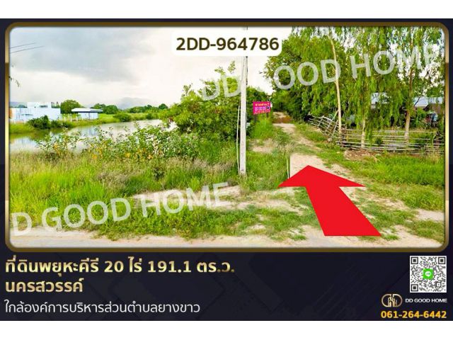 2DD-964786 ที่ดินพยุหะคีรี 20 ไร่ 191.1 ตร.ว. นครสวรรค์ ใกล้องค์การบริหารส่วนตำบลยางขาว
