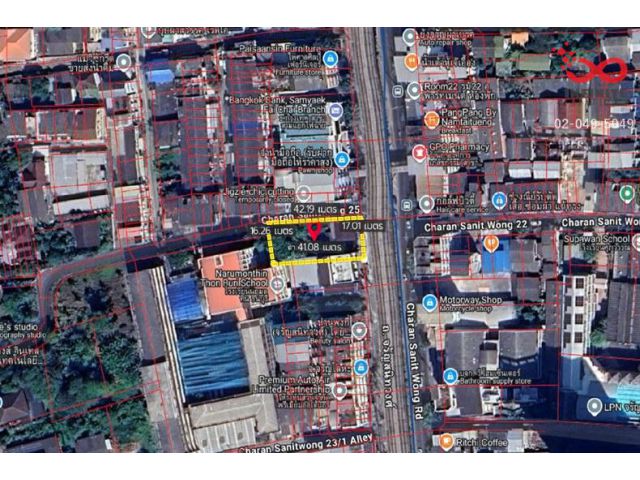 ขายที่ดิน 169ตร.ว.ติดถนนจรัญสนิทวงศ์ บางกอกน้อย แปลงมุม ใกล้ MRT ไฟฉาย