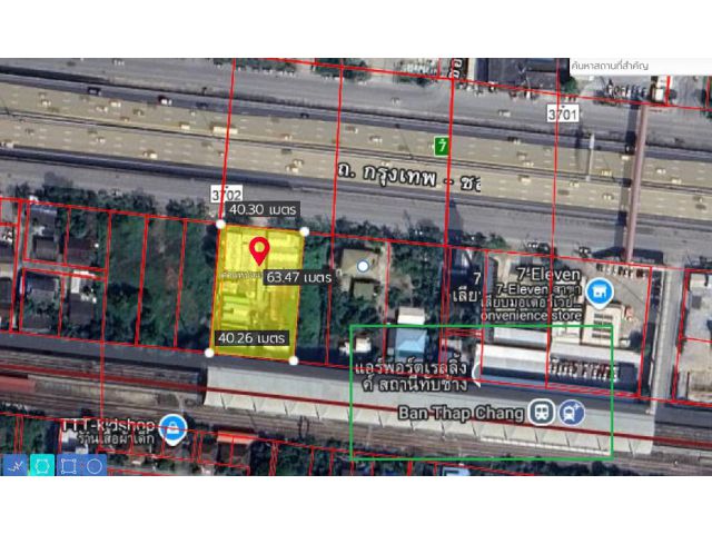 ให้เช่าที่ดินถมแล้ว ทำเลทอง ติดรถไฟฟ้า ARL สถานีบ้านทับช้าง !!!  670 ตร.วา หน้ากว้างติดถนนกว่า 40 ม.
