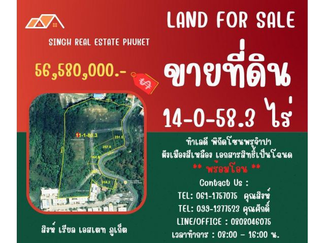 ** LAND FOR SALE ** ขนาดที่ดิน 14-0-58.3 ไร่  ( ติดพฤกษาเดอะแพล็นซ์ - พรุจำปา )