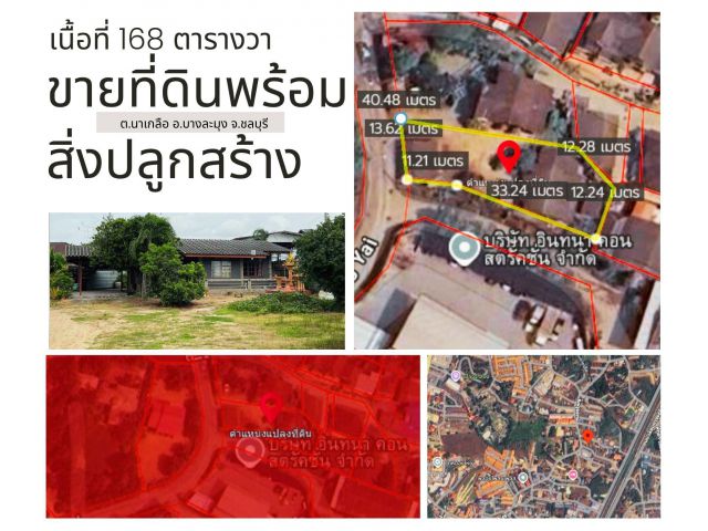 ที่ดิน 168 ตารางวา พร้อมสิ่งปลูกสร้าง ต.นาเกลือ อ.บางละมุง จ. ชลบุรี (บ้านหนองใหญ่) ราคา 8.8 ล้านบาท (พร้อมโอน)