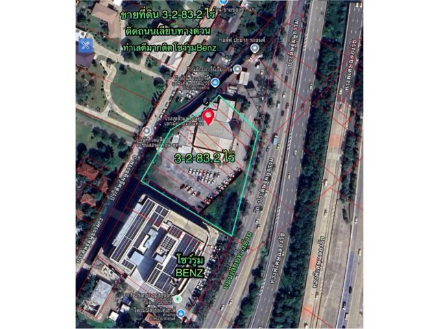 R68-042ขายที่ดิน 3-2-83.2 ไร่ ติดถนนเลียบทางด่วน(ประดิษฐ์มนูธรรม)ติดโชว์รูมBenz ทำเลที่ดีที่สุด ใจกลางเลียบทางด่วนใกล้Town In Town. ที่ดินอยู่ในแหล่ง