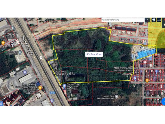 ขายที่ดินเนื้อที่่ 26ไร่2งาน45 ตรว.(ผังเมืองสีเหลือง) หน้ากว้าง 85 เมตร ติดถนนเพชรเกษม