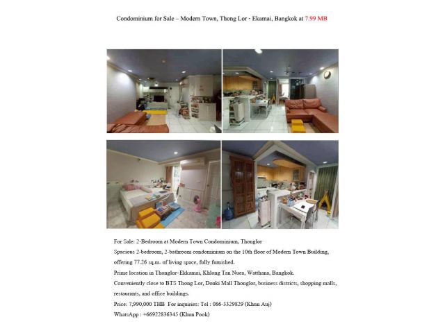 Condominium for Sale – Modern Town, Thong Lor - Ekamai, Bangkok
