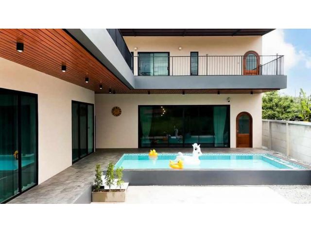 H895 ให้เช่าบ้านเดี่ยว พูลวิลล่าใหม่ 2 ชั้น สไตล์คาเฟ่โมเดิร์น ใกล้โรงเรียนนานาชาติ