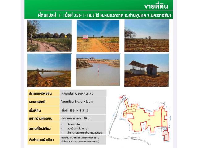 ขายที่ดินตำบลหนองกราดอำเภอด่านขุนทดจังหวัดนครราชสีมา เนื้อที่ 356-18.3 ไร่