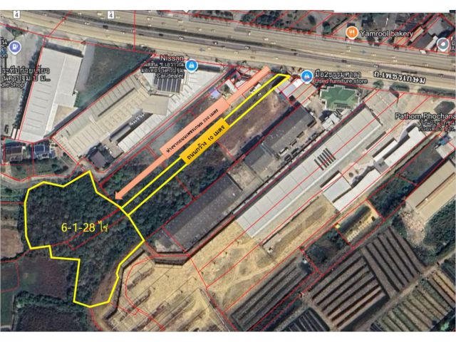 ขายที่ดินเปล่าเนื้อที่ 6-1-28ไร่ (ผังสีชมพู)ห่างจากถนนเพชรเกษม230เมตร (ถนนทางเข้ากว้าง10 เมตร) อยู่ ต.ธรรมศาลา อ.เมืองนค