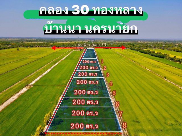 ถนนรังสิต 3 กม. เรามีที่ดินนครนายก ปทุมธานี จำนวนมคลอง 30 บ้านนา นครนายก ที่ดินบ้านสวน 200 ตรว.ราคา 580,000 บาท ผ่อน 40