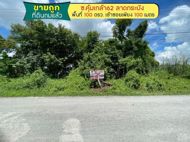 ขายที่ดิน ซอยคุ้มเกล้า62 ย่านลาดกระบัง พื้นที่ 100 ตารางวา เพียง 100 เมตร จากถนนใหญ่ ถมแล้ว