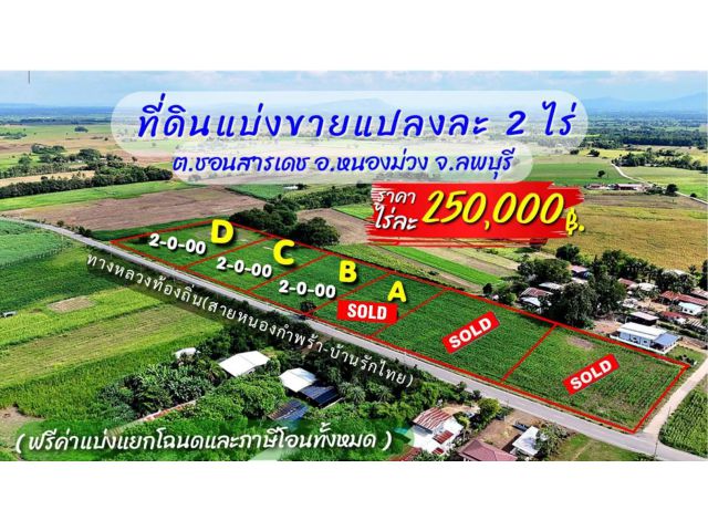 ที่ดินแบ่งขายแปลงละ2ไร่..ติดถนนลาดยาง, ใกล้ชุมชน,ขอขยายไฟฟ้า-ปะปาได้,วิวภูเขา(น้ำไม่ท่วม!!)  #แบ่งเริ่มต้น2ไร่ขึ้นไป