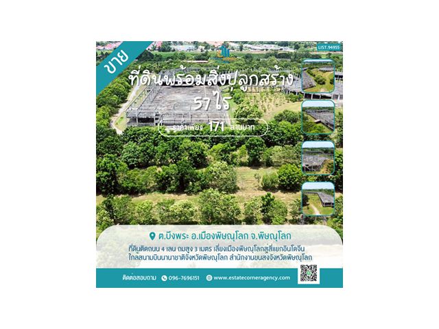 ขายที่ดิน 57 ไร่ ติดถนนเลี่ยงเมืองพิษณุโลก ใกล้สนามบิน ถมสูง 3 เมตร ราคา 171 ล้านบาท