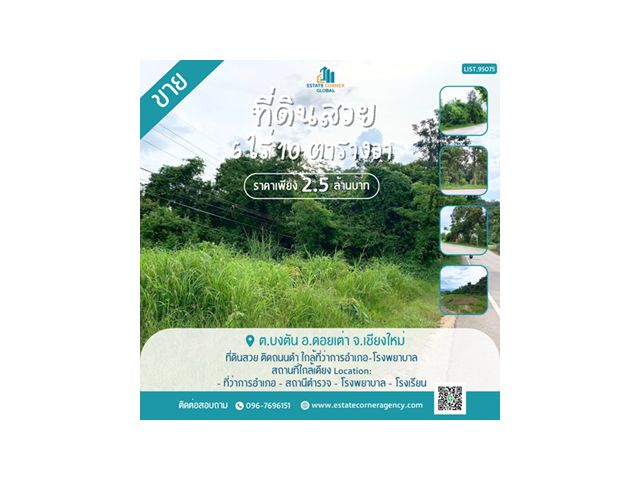 ขายที่ดินสวย เชียงใหม่ 6-0-10 ไร่ ติดถนนดำ ใกล้ที่ว่าการอำเภอ-โรงพยาบาล ราคาเพียง 2.5 ล้าน