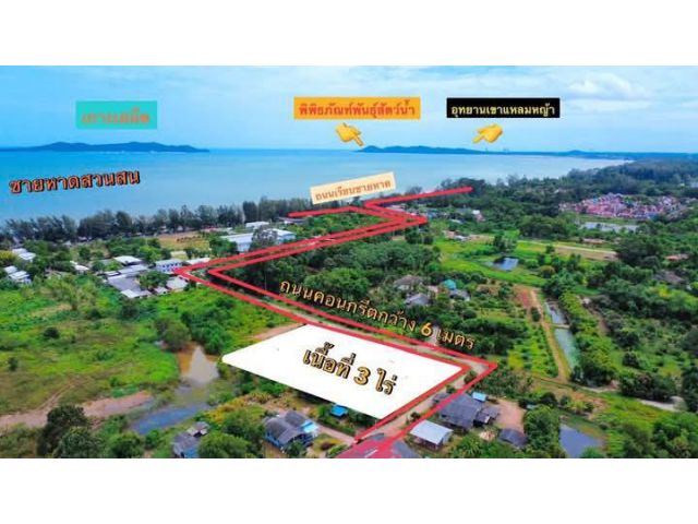 ขายที่ดินไกล้ทะเลชายหาดสวนสนจ.ระยองเนื้อที่3ไร่ถมแล้ว