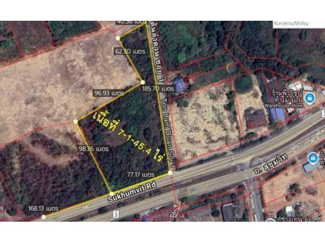 ขายที่ดินติดถนนสุขุมวิทเพจ.ระยองมี3แปลง