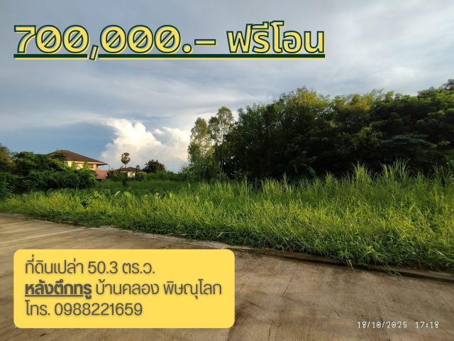 ขายด่วน!! ที่ดินเปล่า หลังตึกทรู บ้านคลอง พิษณุโลก