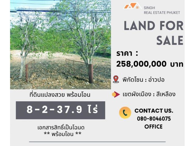 ** LAND FOR SALE ** ที่ดินเปล่า  8-2-37.9 ไร่  ( อ่าวปอ - ป่าคลอก )
