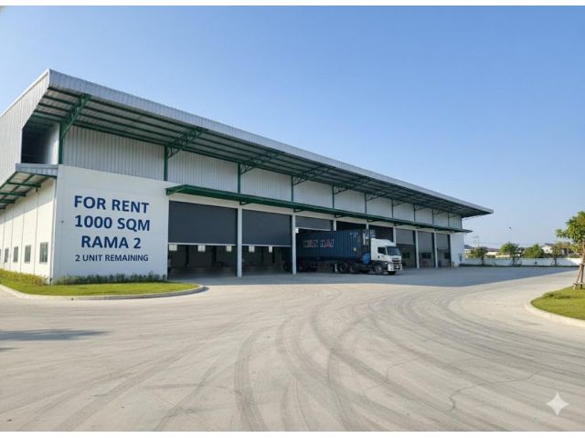 ให้เช่าโรงงานสร้างใหม่ 1 ไร่ (พื้นที่ใช้สอย 1,000 ตร.ม.) ทำเลพระราม 2 บางโทรัด  ผังสีชมพู | ไฟฟ้า 3 เฟส | ขอ อย. ได้ | ร