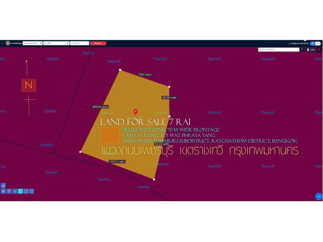 ขายที่ดิน 7ไร่ ถมแล้ว พื้นที่สีแดง หน้ากว้าง 70ม. ถนนพระราม 6 วัดพระยายัง แขวงถนนเพชรบุรี เขตราชเทวี กรุงเทพมหานคร