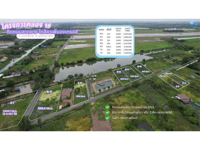 ที่ดินแบ่งขาย @ คลอง 15 องครักษ์ นครนายก