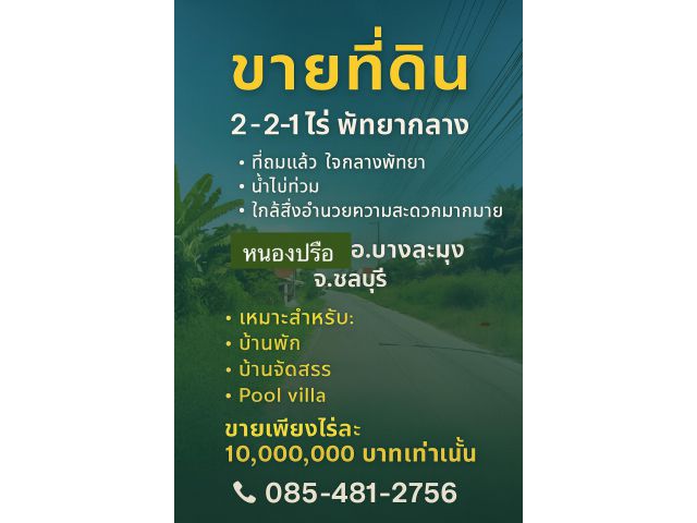 ขายที่สวยราคาถูกพัทยากลาง 2.5 ไร่