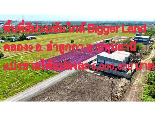 พื้นที่สีม่วงBiggerLandค.9ลำลูกกาปทุมธานี1-3-17.6ไร่แบ่งแล้ว358.8ตรว6000000ถนนก.8มเลียบค.9-250ทองการเด้น4กมน้ำไฟหน้าแปลง